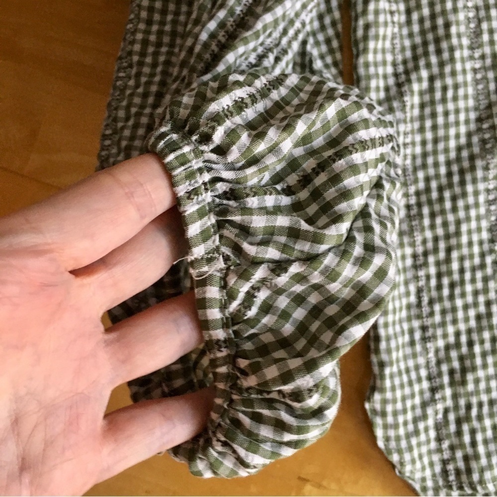 Green + White Gingham Blouse, Statement Sleeves, … - image 6
